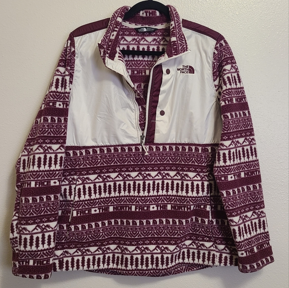 Red and Cream North Face Fleece Jacket